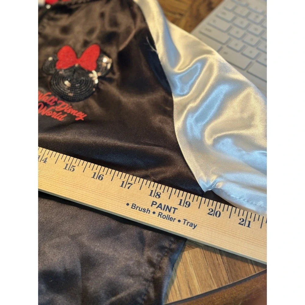 Walt Disney World Minnie Mouse Satin Bomber Jacket Black White Girls XL 14-16